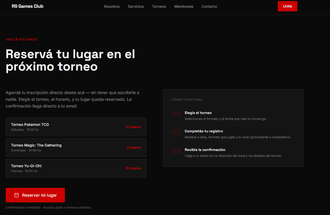 Sección de reservas de RS Games Club